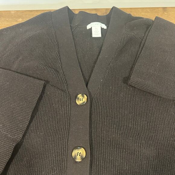 H&M Oversized Large Wool Blend Chocolate Brown Tortoise Button Bell Sleeve Crop - Picture 7 of 9